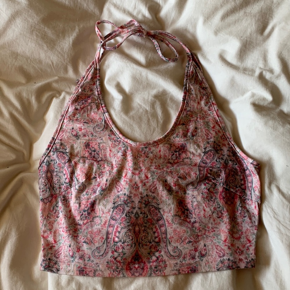 Thrifted pink paisley print halter top